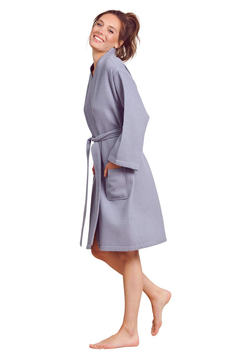 Soft Touch Linen Kimono Waffle Robe â€“ Womenâ€™s Bath SPA Robe â€“ Lightweight Cotton &Polyester Blend (Small, Grey) - Image 2